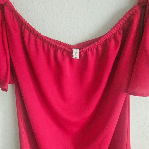Tyche Boho red Off On shoulder Stretch festive Holiday Christmas sexy Shirt  S - Picture 3 of 6